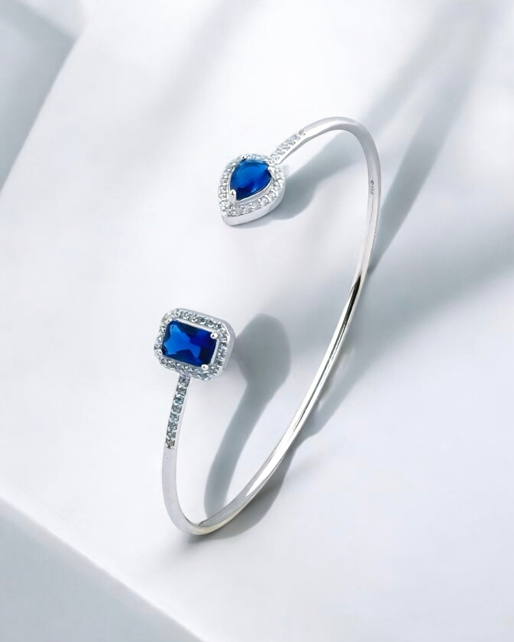 Pear Drop Rect Open Bangle (Blue) - Zilara Store