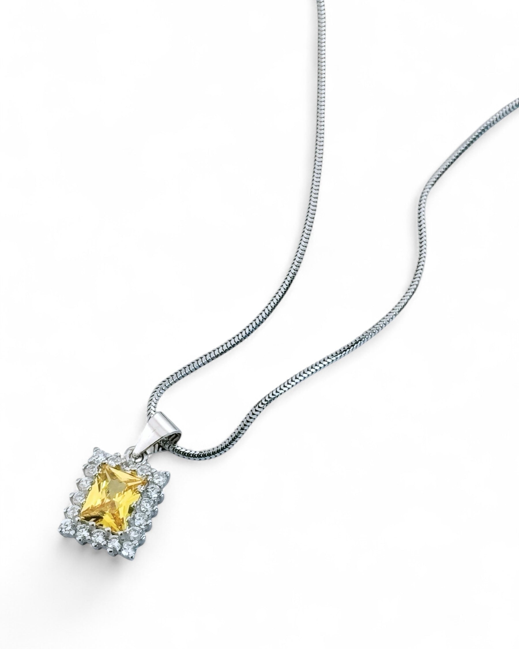 Rect Sparkle Halo Chain Necklace (Yellow) - Zilara Store