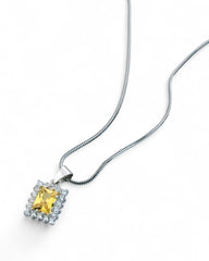 Rect Sparkle Halo Chain Necklace (Yellow) - Zilara Store