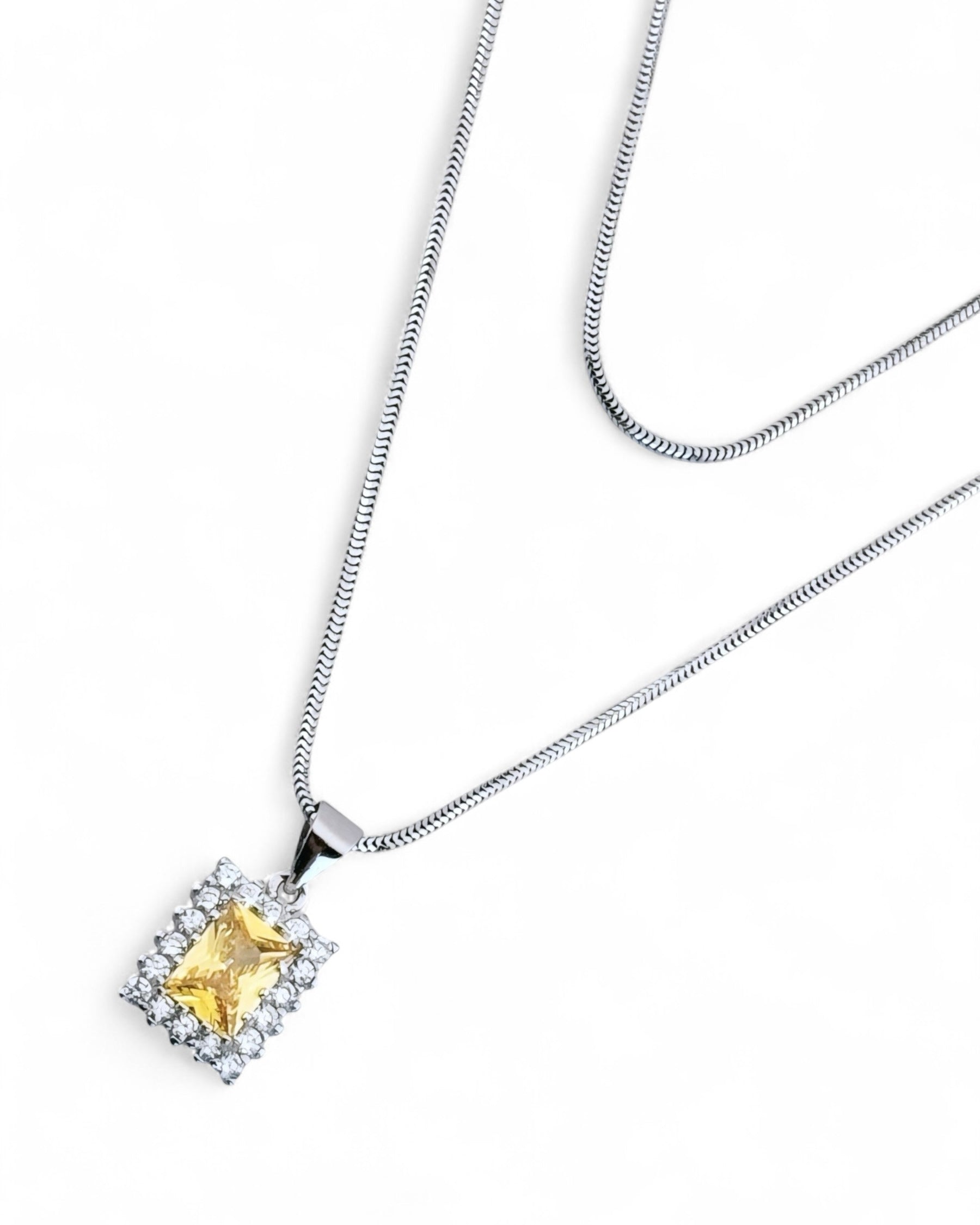 Rect Sparkle Halo Chain Necklace (Yellow) - Zilara Store