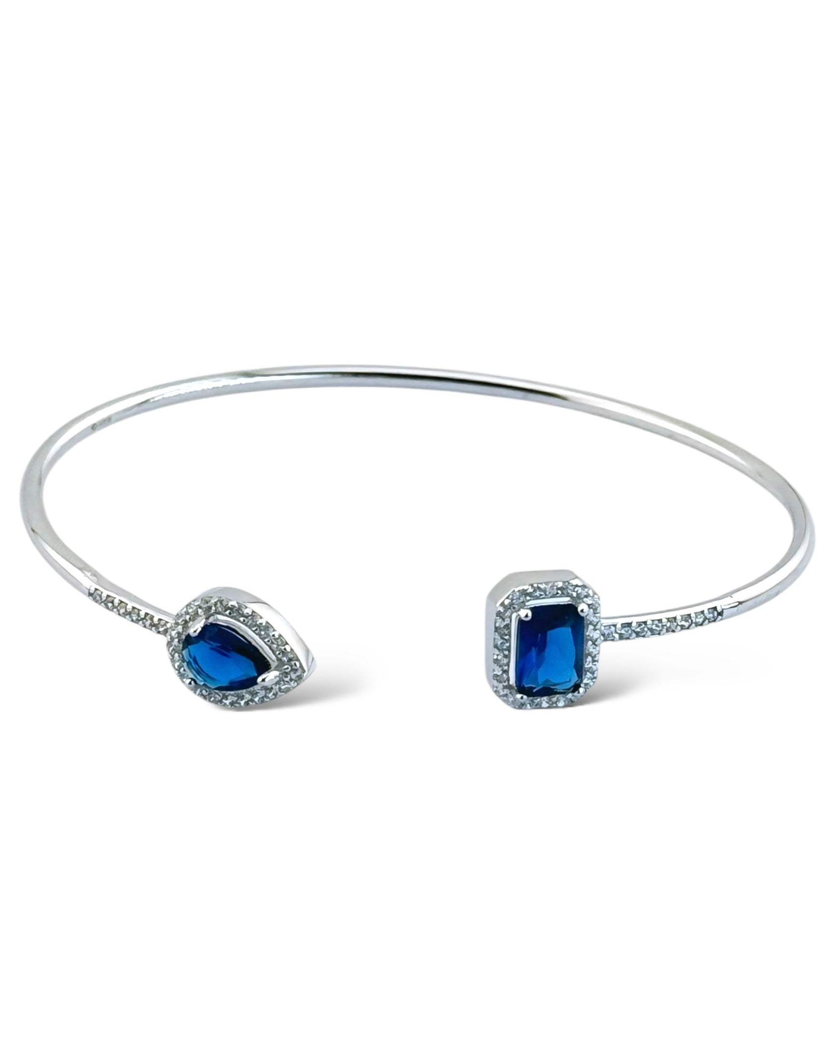 Pear Drop Rect Open Bangle (Blue) - Zilara Store