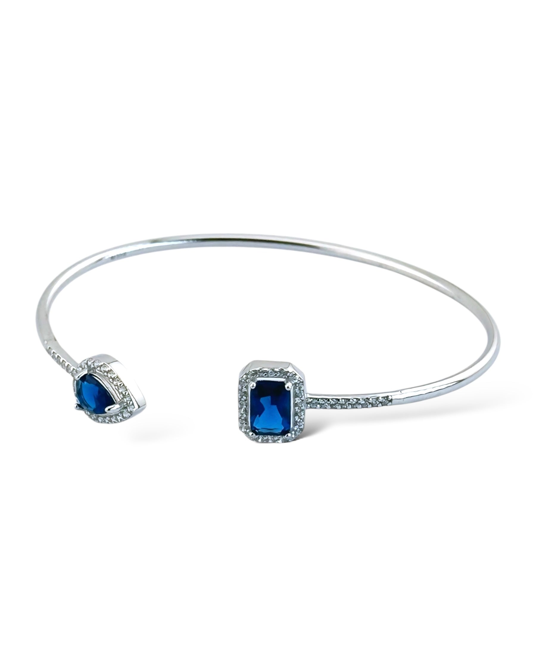 Pear Drop Rect Open Bangle (Blue) - Zilara Store