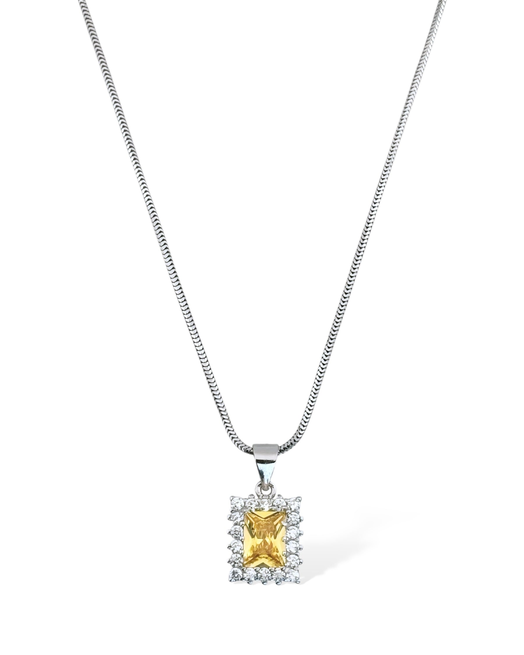 Rect Sparkle Halo Chain Necklace (Yellow) - Zilara Store
