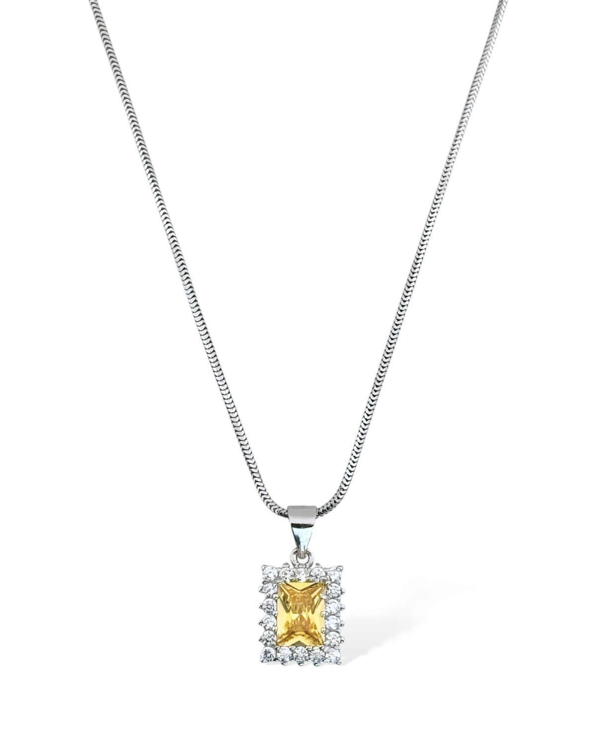 Rect Sparkle Halo Chain Necklace (Yellow) - Zilara Store