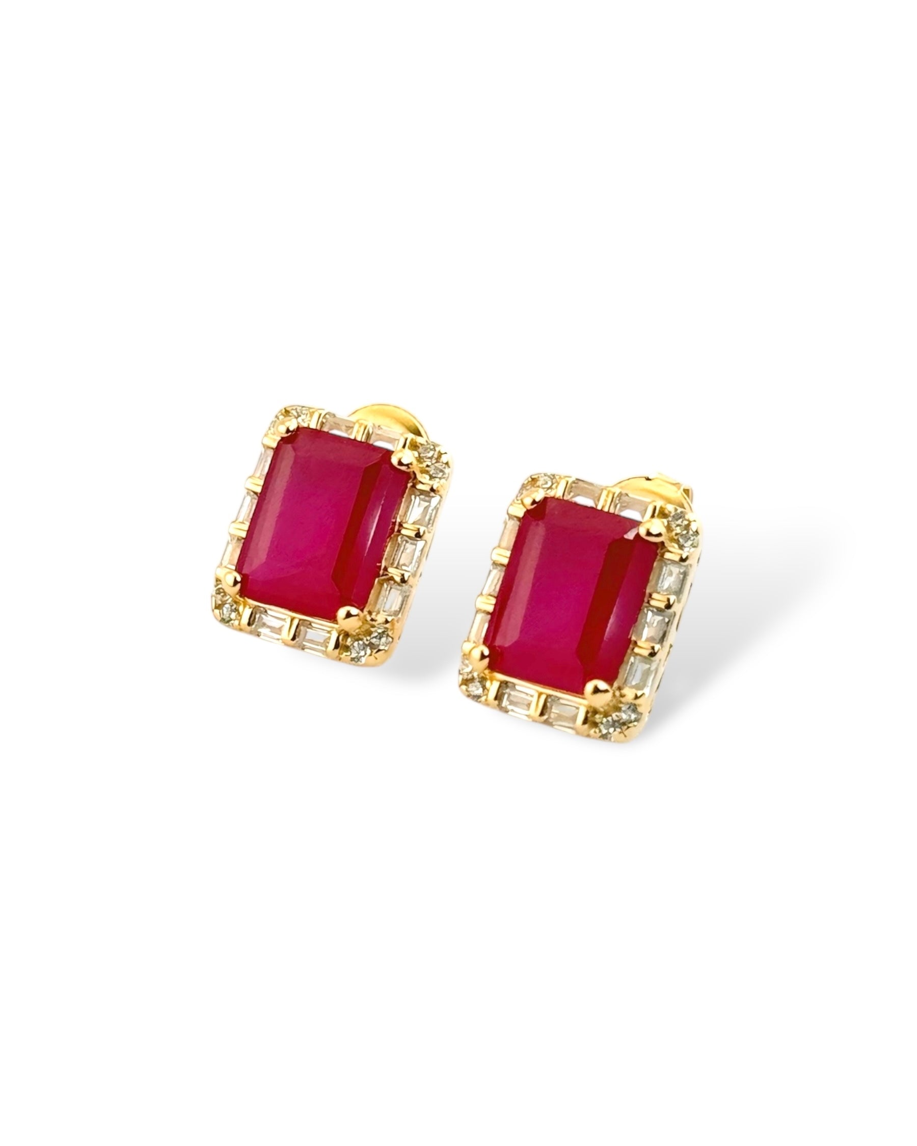 Rect Sparkle Halo Stud Earrings (Maroon) - Zilara Store