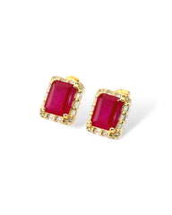 Rect Sparkle Halo Stud Earrings (Maroon) - Zilara Store