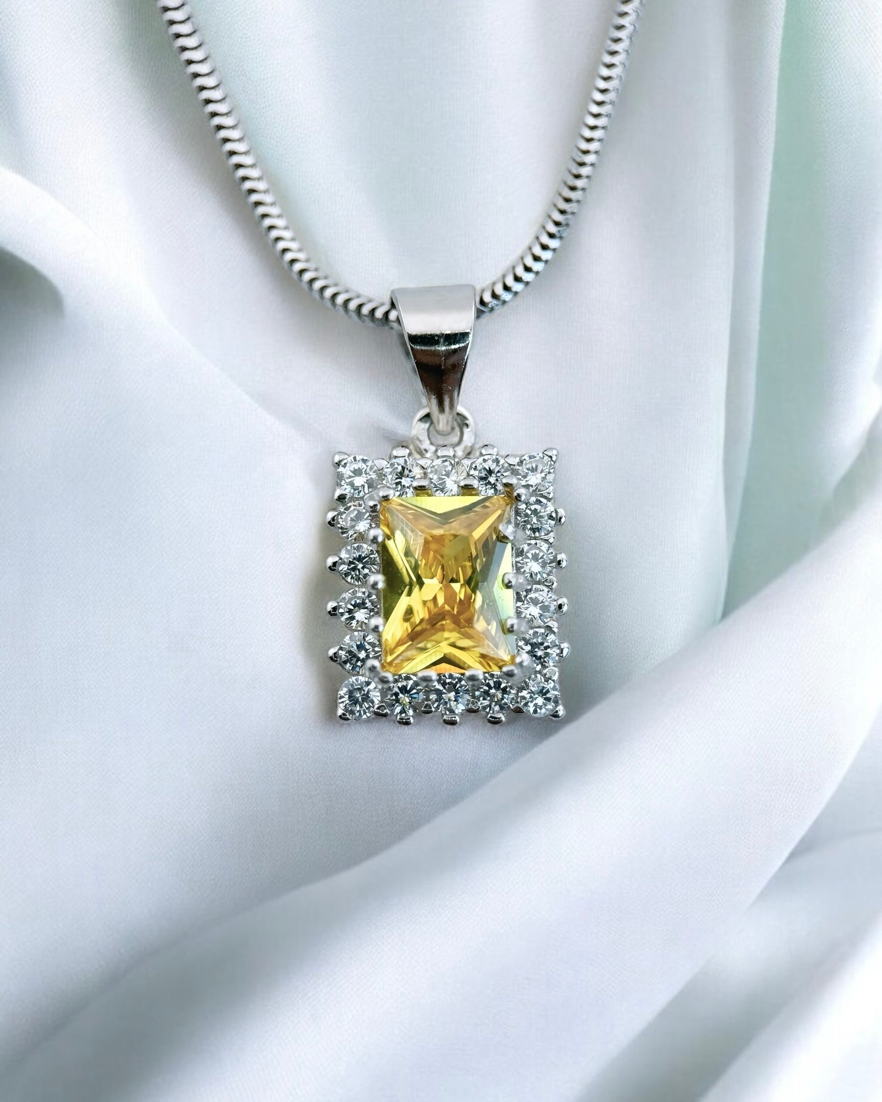 Rect Sparkle Halo Chain Necklace (Yellow) - Zilara Store