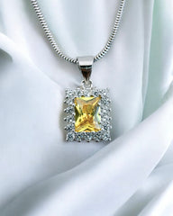 Rect Sparkle Halo Chain Necklace (Yellow) - Zilara Store