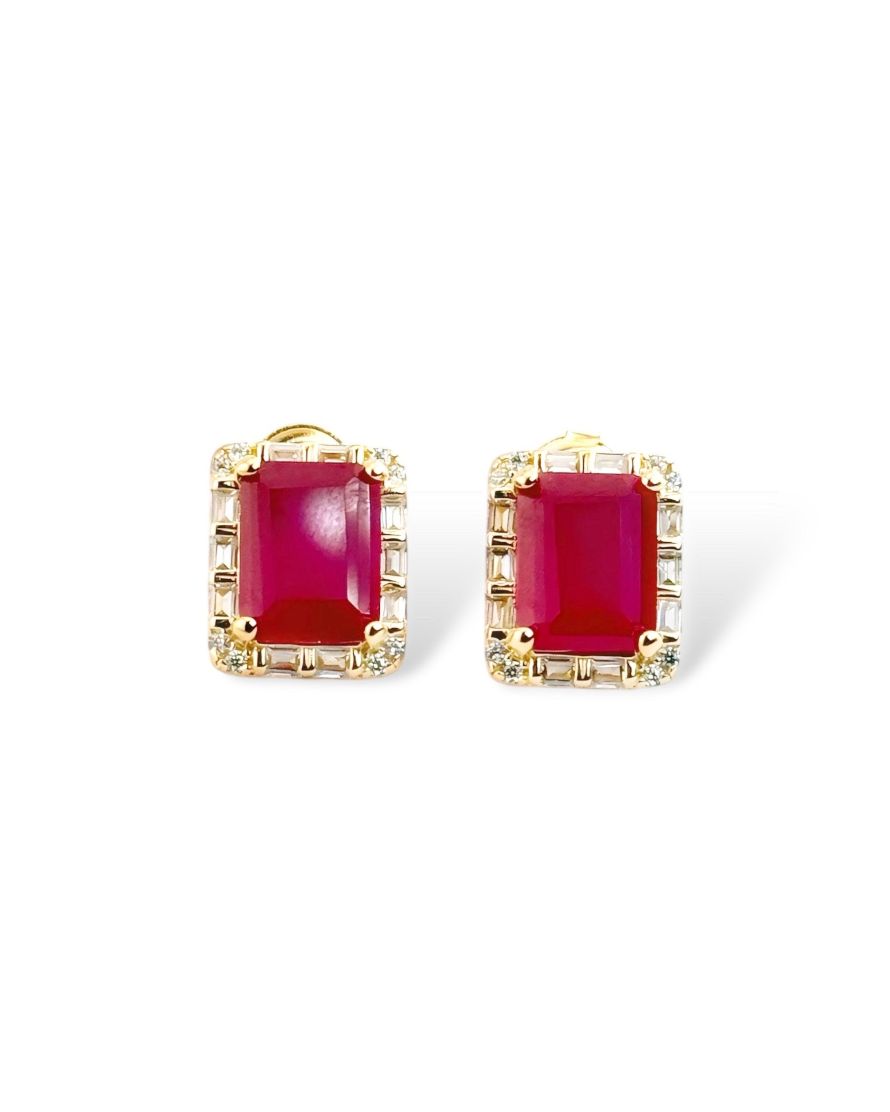 Rect Sparkle Halo Stud Earrings (Maroon) - Zilara Store