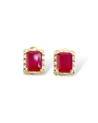 Rect Sparkle Halo Stud Earrings (Maroon) - Zilara Store