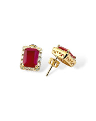 Rect Sparkle Halo Stud Earrings (Maroon) - Zilara Store